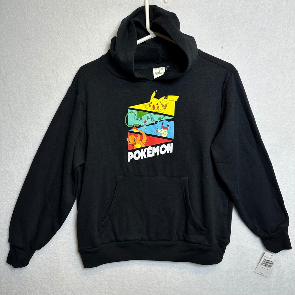Pokemon Hoodie Kids Size M 10/12 Black Pikachu Bulbasaur Squirtle Charmander